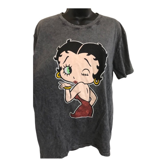 Betty Boop gray Betty blowing kisses red glittering oversized tshirt size Medium - Picture 1 of 13